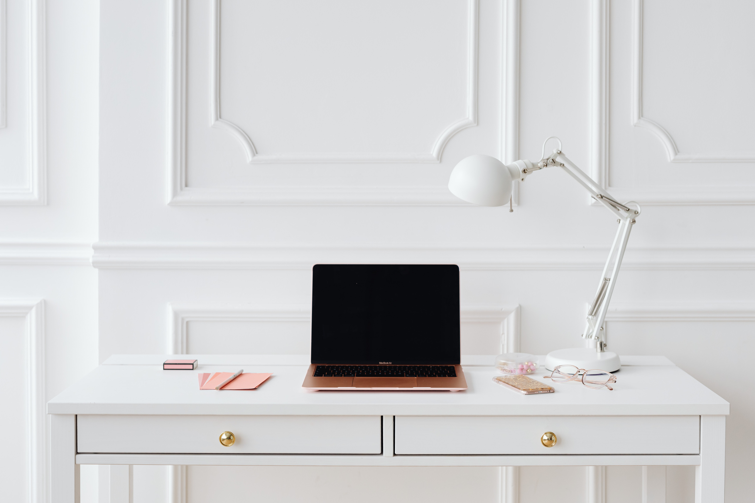 Laptop Beside Desk Lamp 